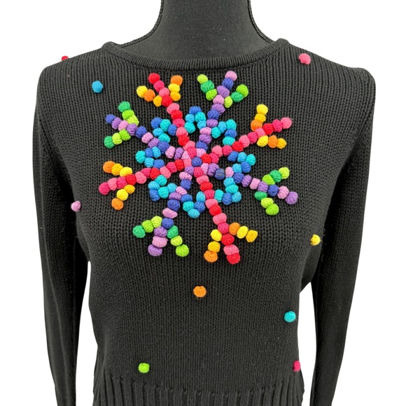 Michael Simon Event Women's Sweater Black Bobble Snowflake Long Sleeve Y2K  Sm - Picture 3 of 11
